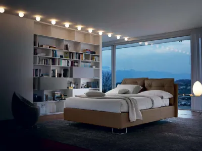 Letto in pelle Ambra con testiera imbottita e box contenitore di Bontempi Letti Design